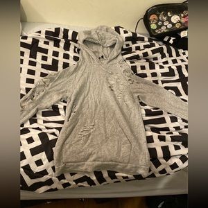 fashion nova gray distressed hoodie size xs